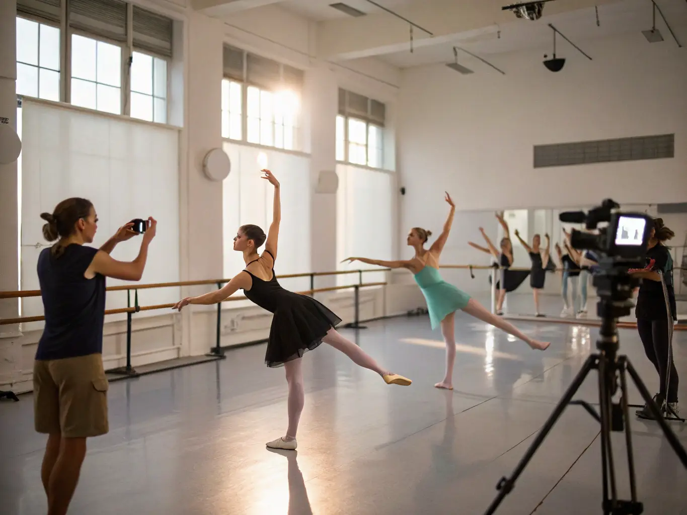 A graceful image of a dance class, with students practicing ballet techniques, highlighting the elegance and discipline of the dance course.